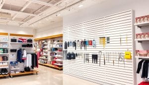 Premium RTA slatwall displays showcasing retail merchandise in an organized store setting