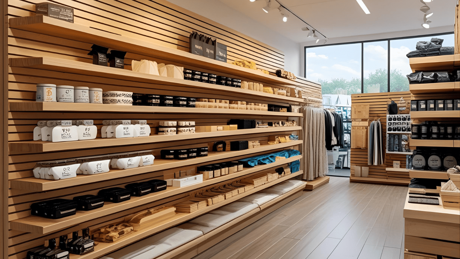 mdf slat wall with shelves (for retail) - slat panel walls - slatwall panels for retail stores