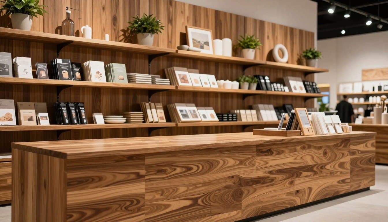 wood slat wall with shelves